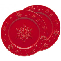 Чинии Snowflakes Ornaments Red, Bordallo Pinheiro, керамика, комплект 2 бр., Ø 22 см