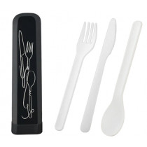 Прибори за хранене Bioloco To Go Line Art Cutlery Black & White, комплект 3 части